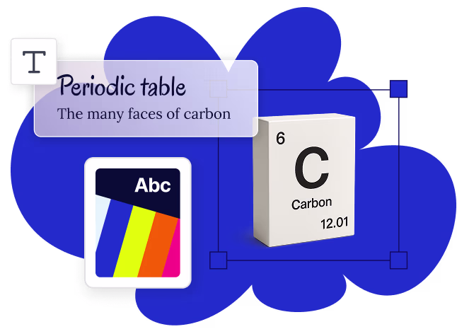 A group of visual elements included in a presentation about the periodic table. 