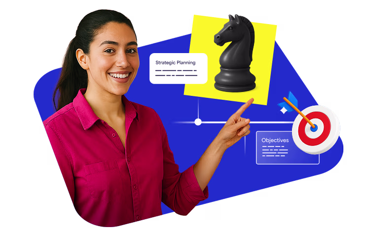 A student shows examples of visual elements that could be included in a Prezi presentation.