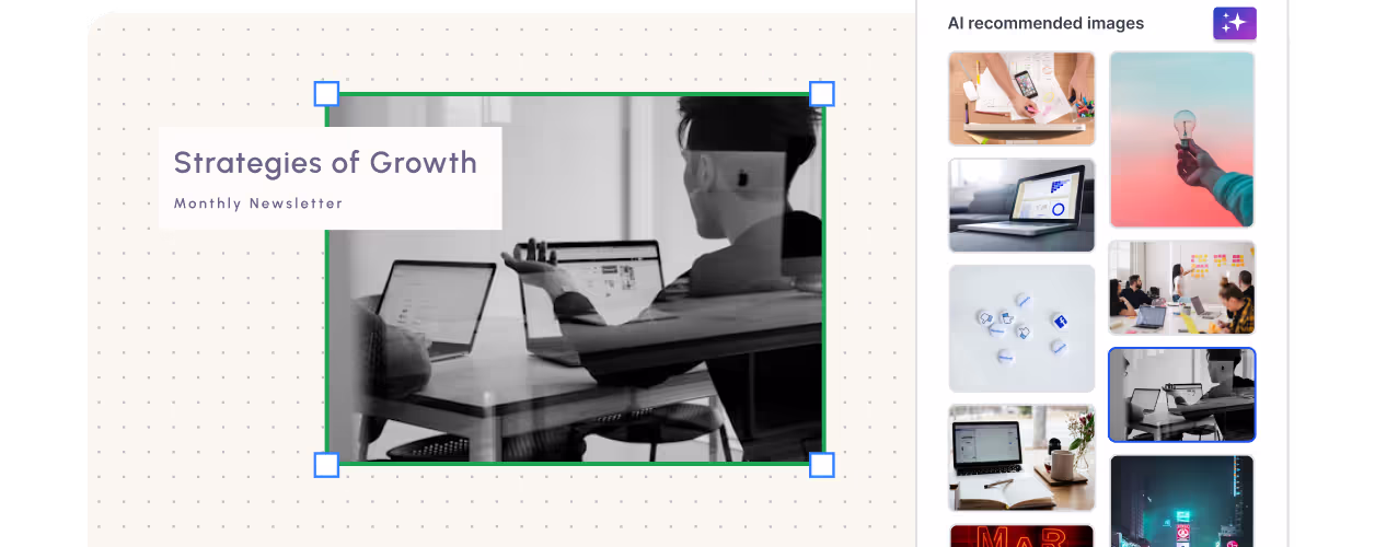 A look at how Prezi shares AI-recommended images based on your content in the editor.