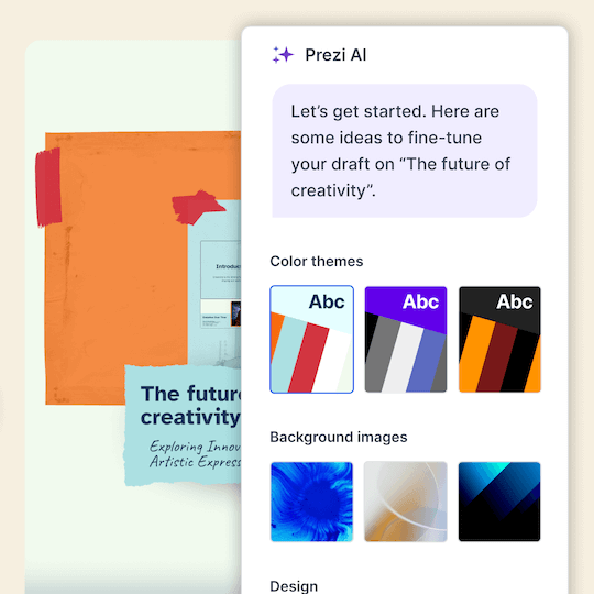 Demonstration of changing color palettes, adding a background image, and selecting a different template.