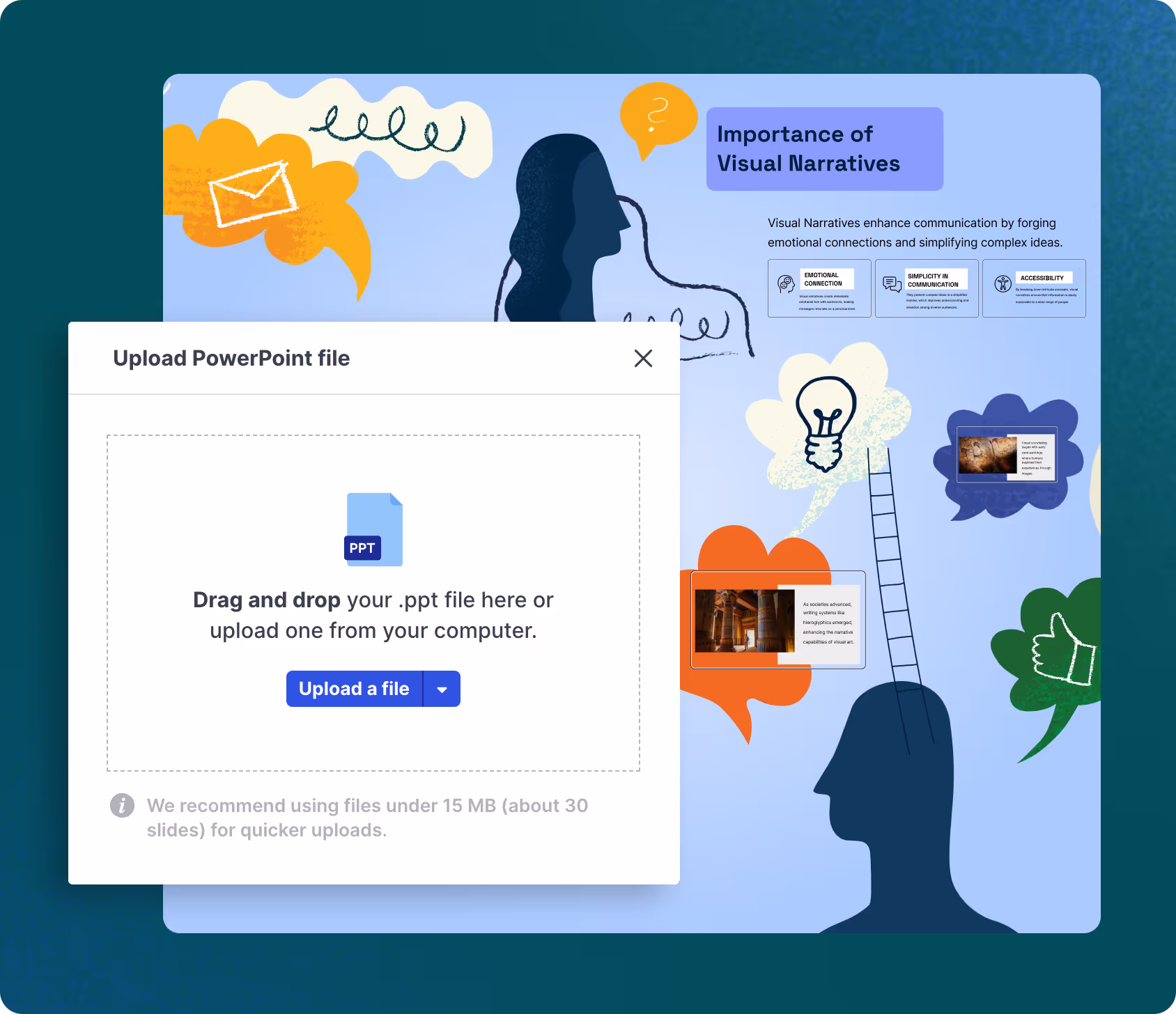 Easily upload a PDF to create your Prezi AI presentation, making it the best powerpoint ai generator.