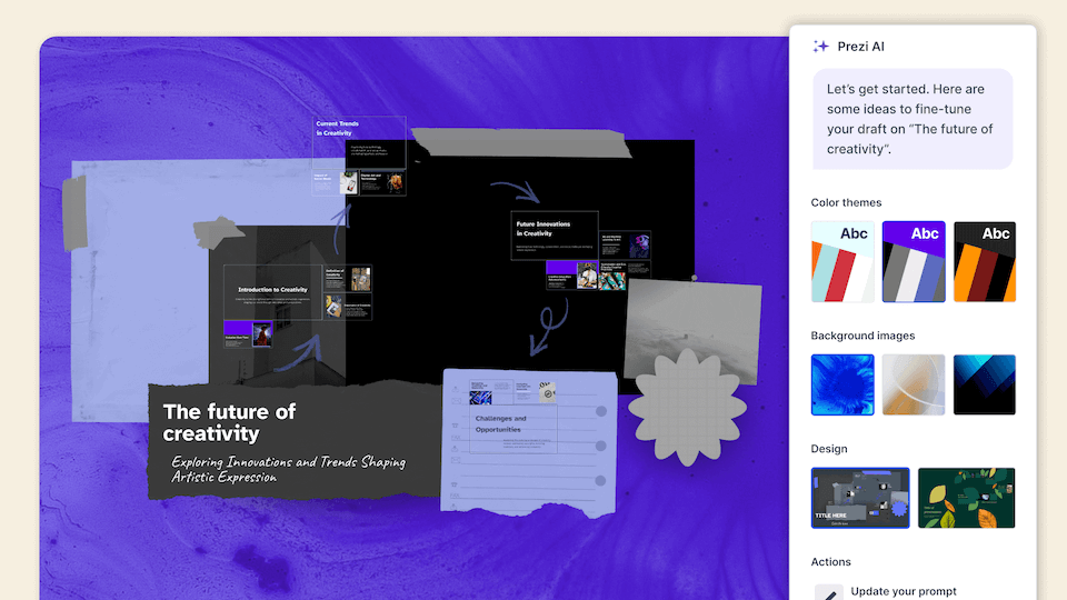 Demonstration of changing color palettes, adding a background image, and selecting a different template.